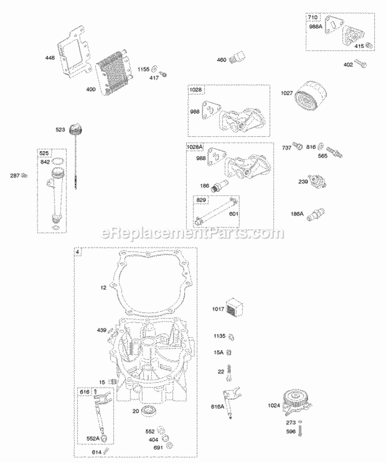 Crankcase CoverSump Lubrication Diagram and Parts List for 350776-1046-A2  Briggs and Stratton Engine